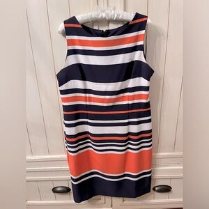 Navy Blue Striped Sleeveless Dress SZ 14P